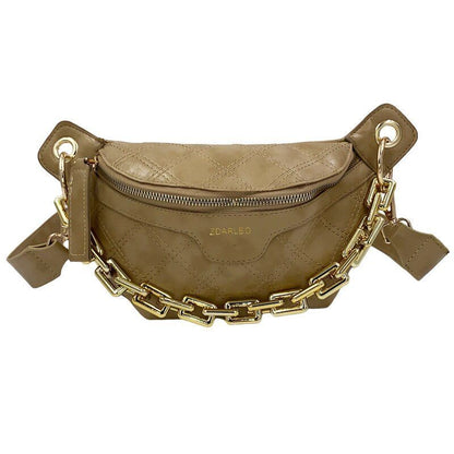 Thick Chain Fanny Pack Plaid Leather Waist Bag Shoulder Crossbody Handbags Belt