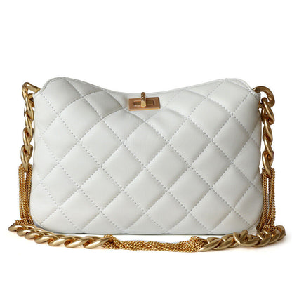 Small Quilted Sheepskin Leather Shoulder Bag Clutch Purse w/ Chain Strap Fashion