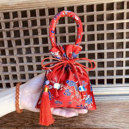 14x11cm Portable Brocade Wedding Candy Bag Package Bag Drawstring Red Candy BN8