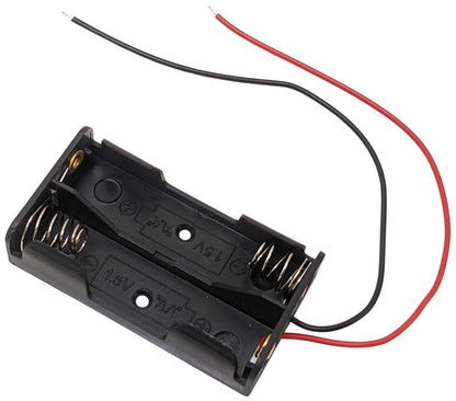 AA 2 Battery Holder with Wire Leads, Holds Two AA Batteries (2.3" x 1.3" x 0.5")
