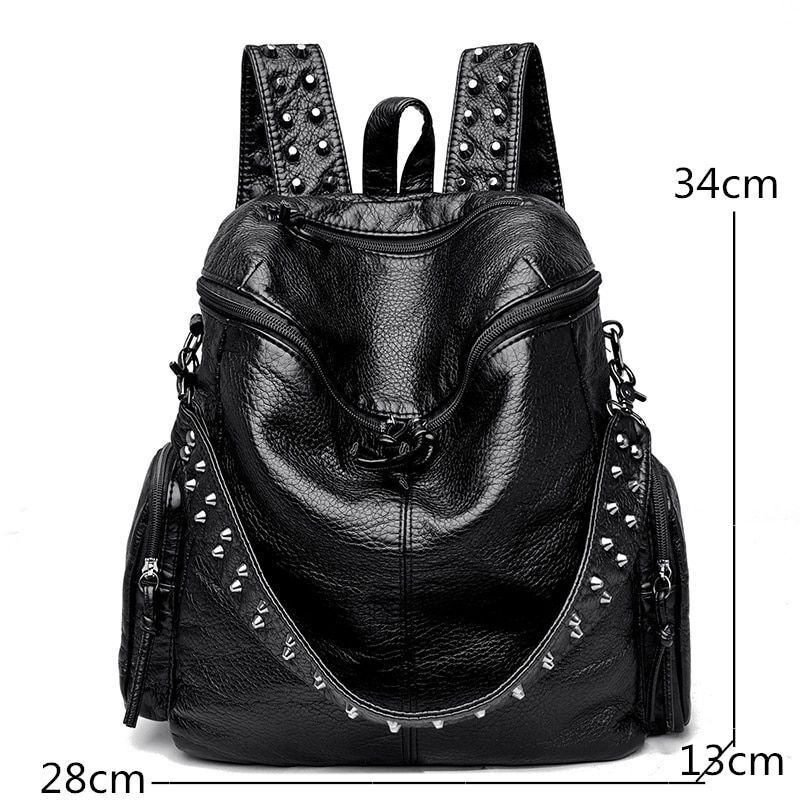 Rivet Soft Leather Backpacks Fashion Luxury Shoulder Large School Bags 20-35 L