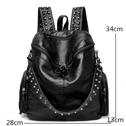 Rivet Soft Leather Backpacks Fashion Luxury Shoulder Large School Bags 20-35 L