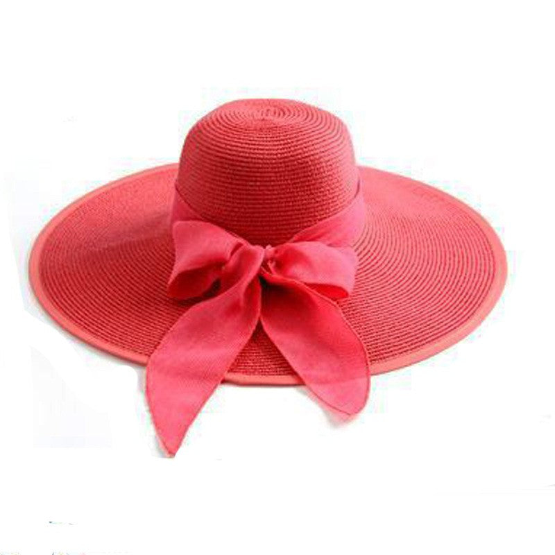 Outdoor Seaside Woman Fashion Big Bow Large Brimmed Cap Foldable Straw Hat