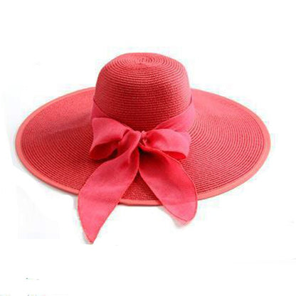 Outdoor Seaside Woman Fashion Big Bow Large Brimmed Cap Foldable Straw Hat