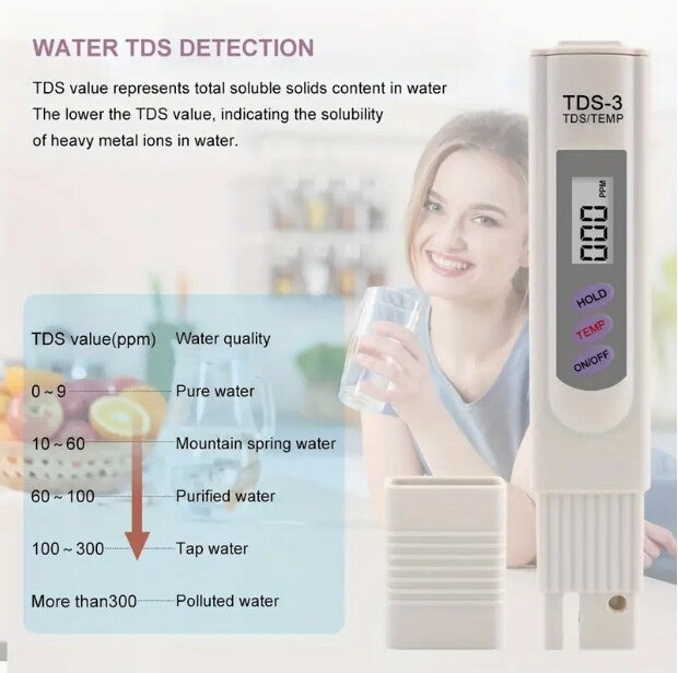 Handheld Water Quality Hardness Purity Digital LCD Meter 0-9990 PPM TDS TDS-3