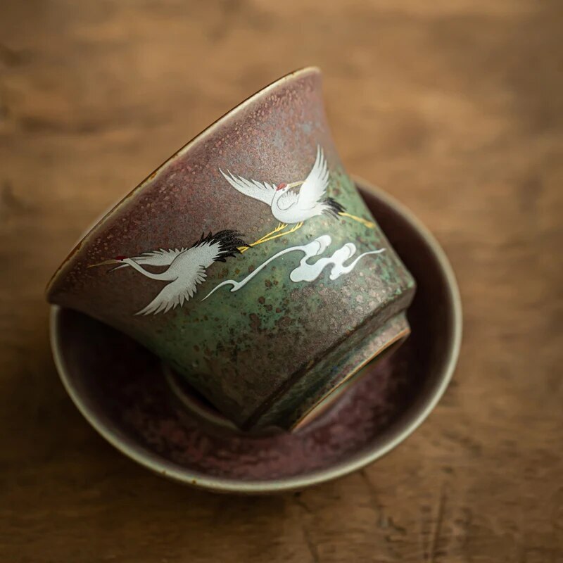 Anti Scald Large Ceramic Retro Tea Cover Bowl with Lid Sancai Gaiwan Single