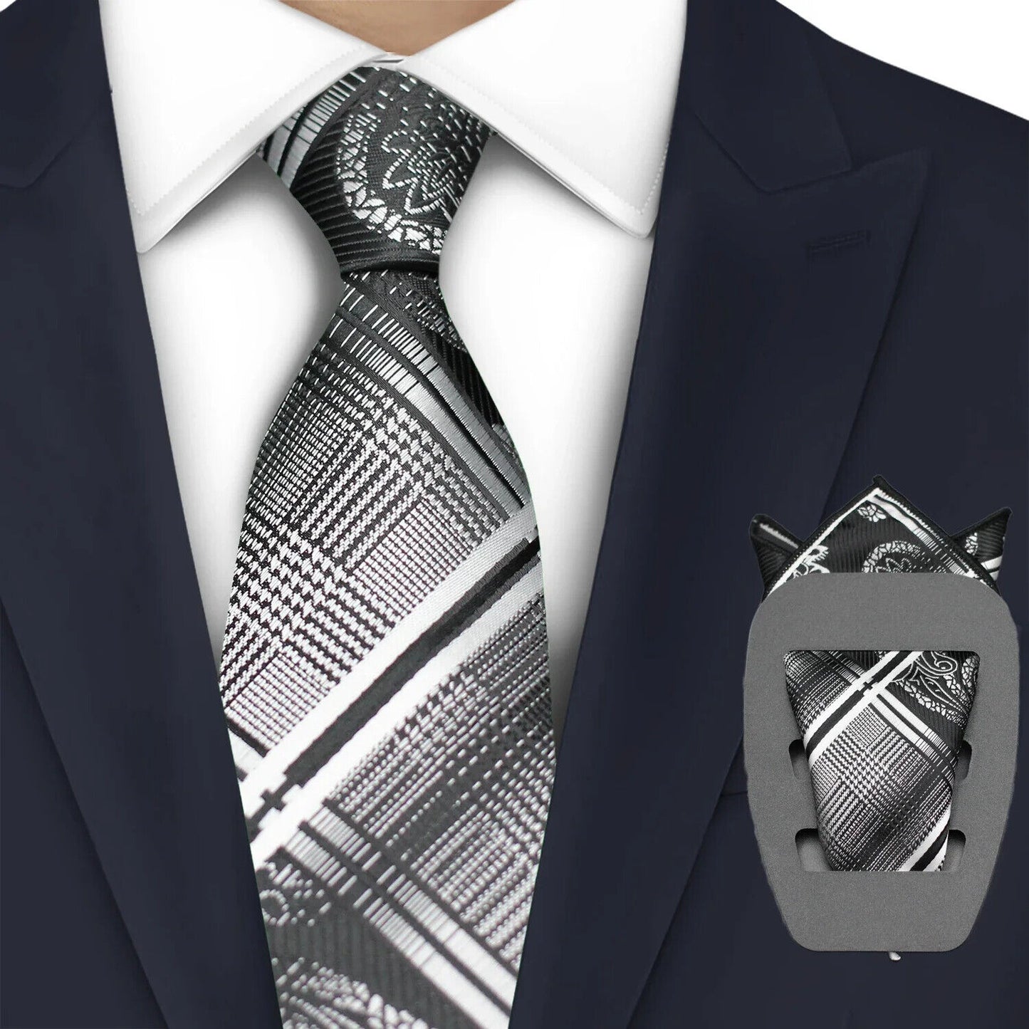 Men Necktie 2Pcs Jacquard Woven Paisley Tie Handkerchief Business Party Wear 7cm