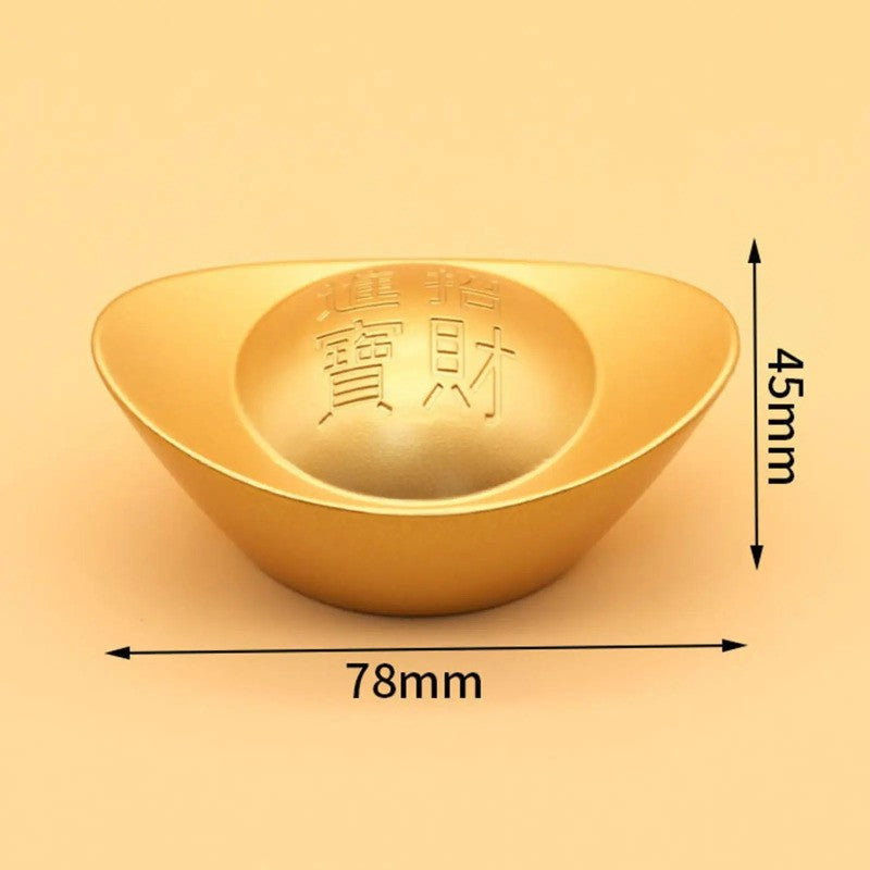 Chinese Retro Auspicious Gold Ingot Statue Wealth Mascot Desktop Ornament