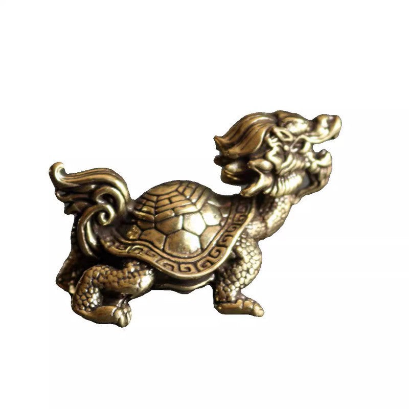 1Pc Vintage Brass Dragon Turtle Bully Small Ornament Tea Pet Handicraft