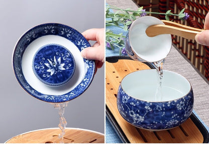 Complete Tea Set Blue-and-white Porcelain Tea Pot Gaiwan Matching Cup Filter Net