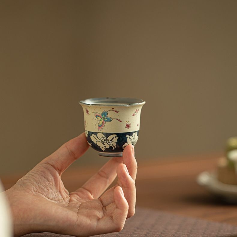 Blue and White Tea Cup Butterfly Lily Ceramic Master Cup Kung Fu Tea Set 55ml