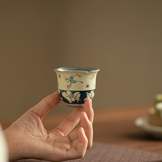 Blue and White Tea Cup Butterfly Lily Ceramic Master Cup Kung Fu Tea Set 55ml