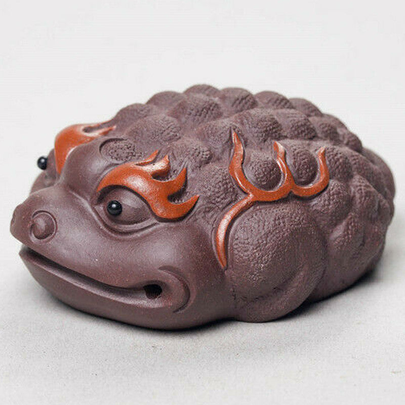 Chinese Yixing Purple Clay Golden Toad Pixiu Tea Pet Statue Home Decoration