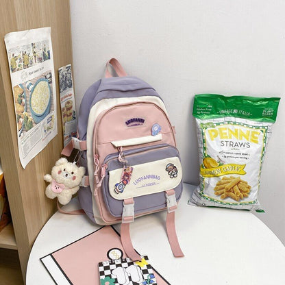 Patchwork Badge Woman Backpack Waterproof High School Bags 31*15*44 /30*13*41 CM