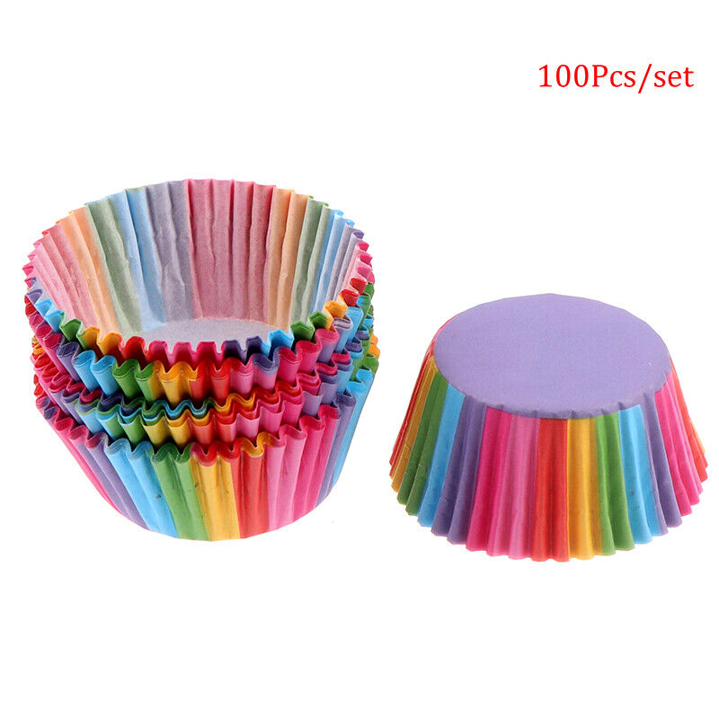 100 Pcs Rainbow Color Cupcake Liner Baking Cupcake Paper Cake Bag Tray Pan M-ca
