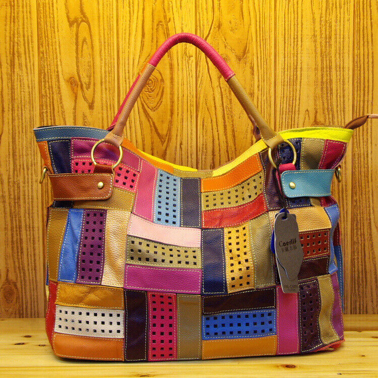 Designer Women'S Genuine Leather Multi-color Handbag Satchel Tote Shoulder Bags