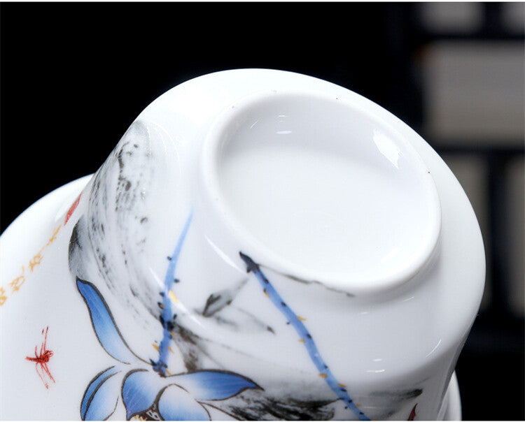 China Gaiwan Porcelain Handpainted Under Glaze Ceramic Tea Cup Bowl Saucer Lid