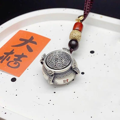 Rotating Treasure Bowl Pendant Lucky Wealth Ornament Vintage Handheld Piece
