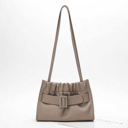 Real Leather Oversize Buckle Scrunchy Ruched Clutch Shoulder bag Crossbody Purse