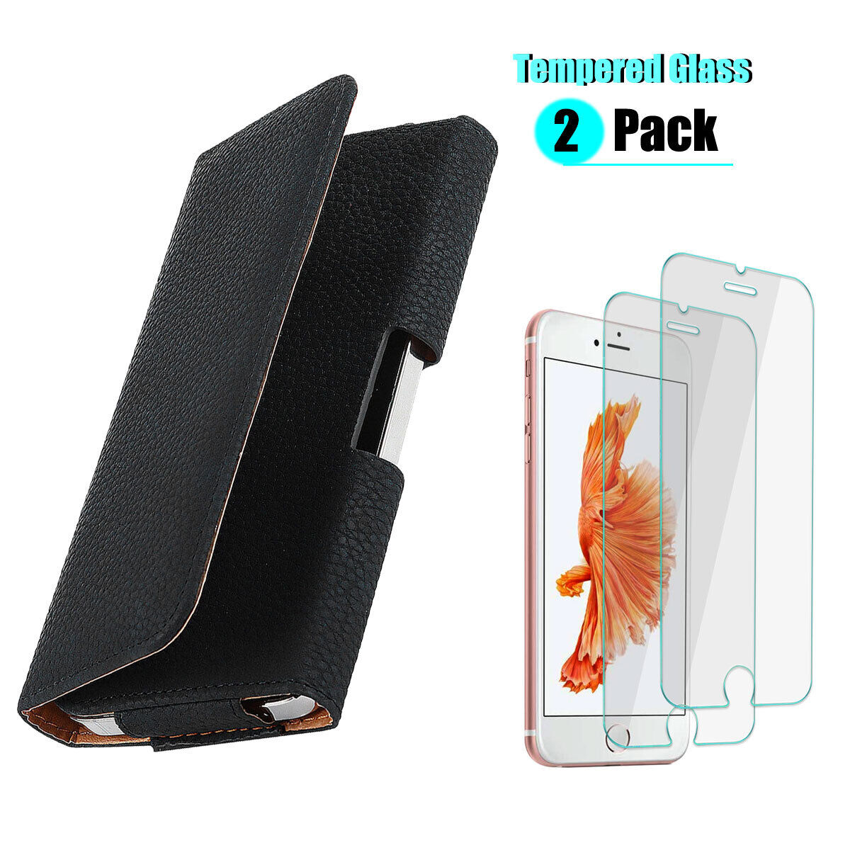 Leather Belt Loop Clip Case Cover /Tempered Glass For iPhone 6 6s 7 8 Plus