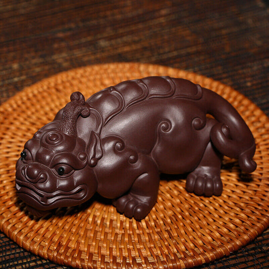 Handmade Tea Pet Yixing Zisha Purple Grit Clay Mascot Statue Wealth Bring China