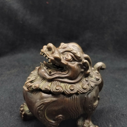 Chinese Bronze Lion Figure Statue Tea Pet Incense Burner Buddha Statue