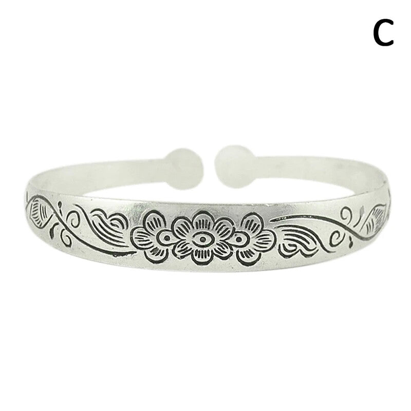 1-Pack Vintage Elephant Flower Collection Bracelets Charming Elegant Round -