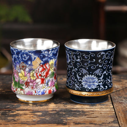 Pure Silver Tea Cup 100ml Master Cup Handpainted Blue-and-white Porcelain Teacup