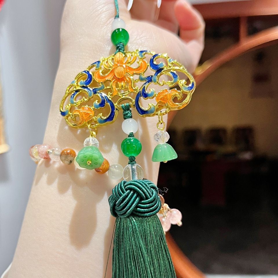 Retro Tassel Cloisonne Flower Pendant Cheongsam Bag/Car Hanger
