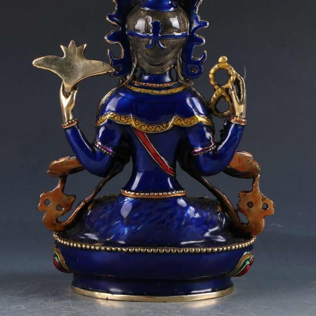 Cloisonne Four Arms Avalokitesvara Tibetan Buddhist Buddha Statue -