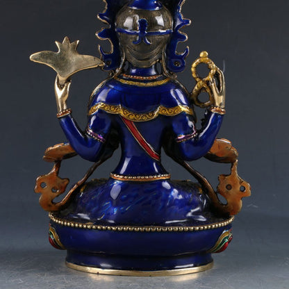 Cloisonne Four Arms Avalokitesvara Tibetan Buddhist Buddha Statue -