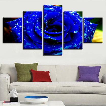 Blue Fresh Rose Flower Canvas Prints Painting Wall Art Home Decor Picture 5PCS