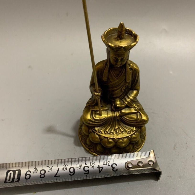 Vintage Brass Ksitigarbha Bodhisattva Statue Jiuhua Mountain Copper Ornament