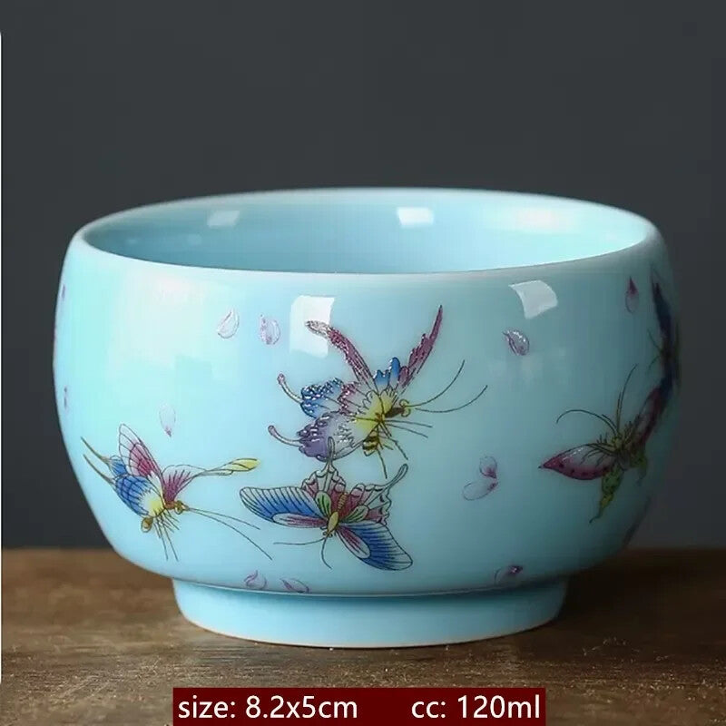 120ml Enamelled Pattern Handmade Porcelain Teacup Ceramic Tea Bowl Master Cup