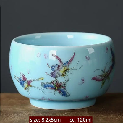 120ml Enamelled Pattern Handmade Porcelain Teacup Ceramic Tea Bowl Master Cup
