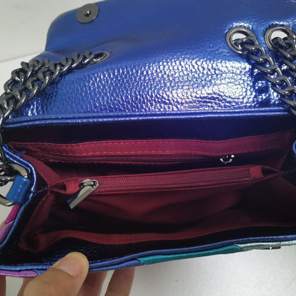 Stitching Rainbow Patchwork Handbag Synthetic Leather Metallic Square 19*7*13 CM