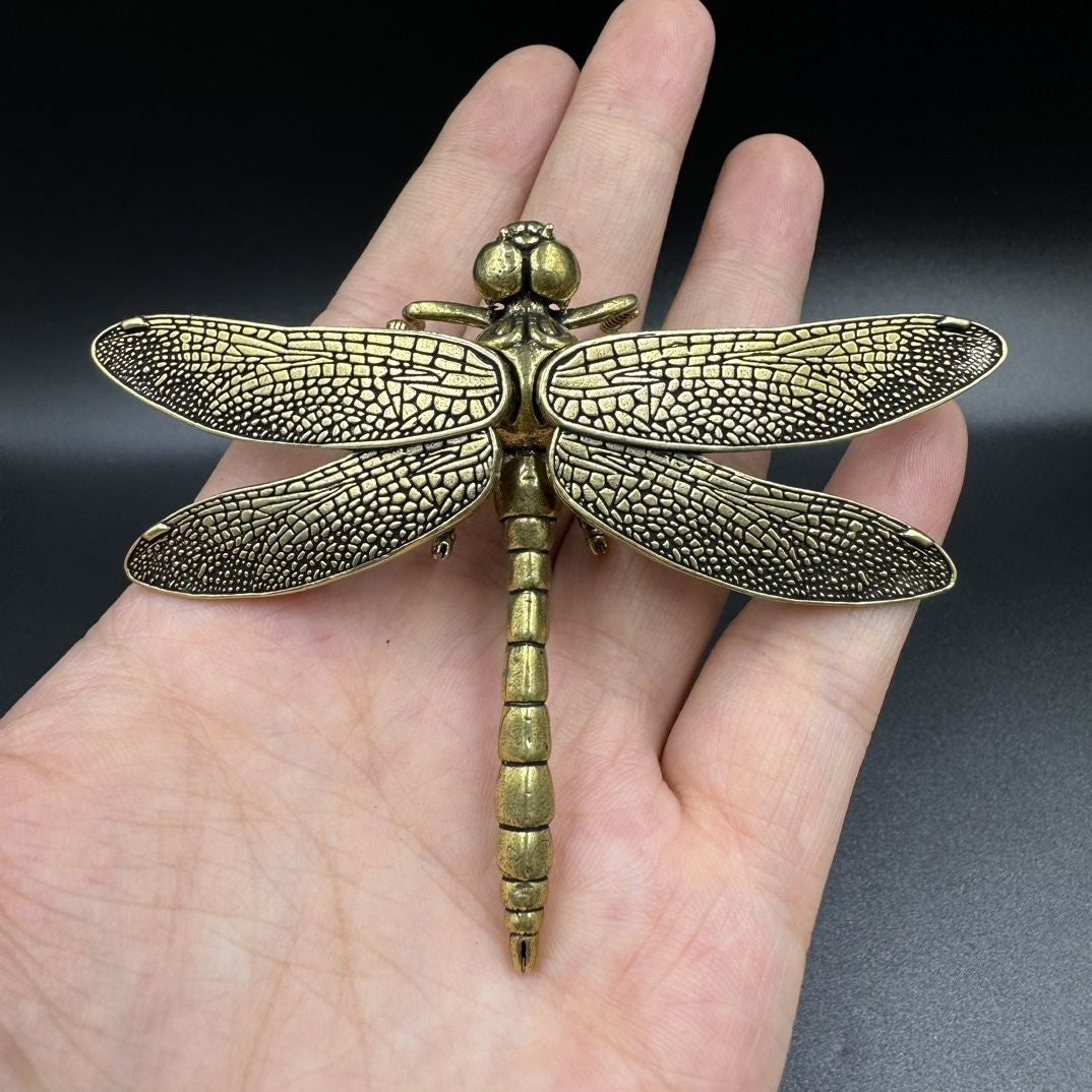 Solid Brass Dragonfly Figurine Hollow Wings Insect Decor Brass Art Collectible