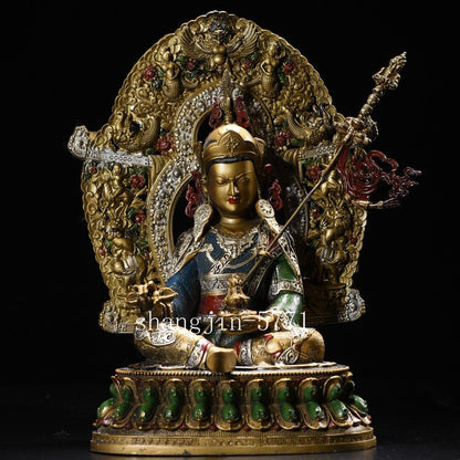 8.4"Xizang Buddhism Temple Bronze Padmasambhava Guru Rinpoche Buddha Statue