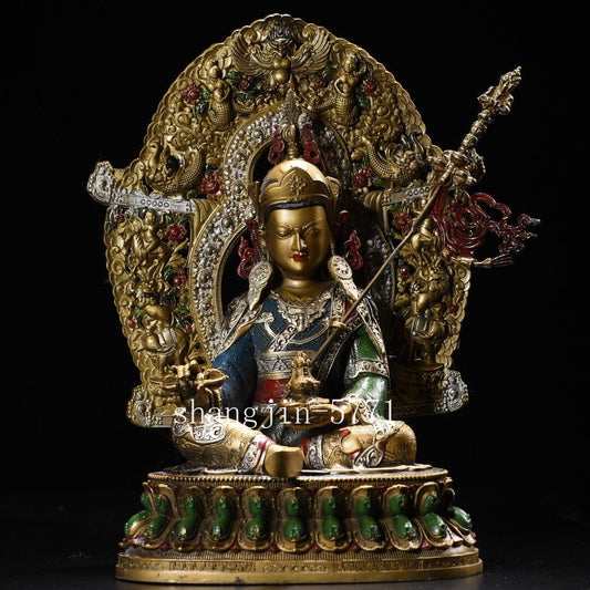8.4"Xizang Buddhism Temple Bronze Padmasambhava Guru Rinpoche Buddha Statue