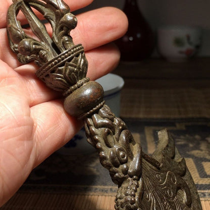 Tibetan Nepalese Bronze Vajra Dorje Dragon Head Ritual Weapon Antique