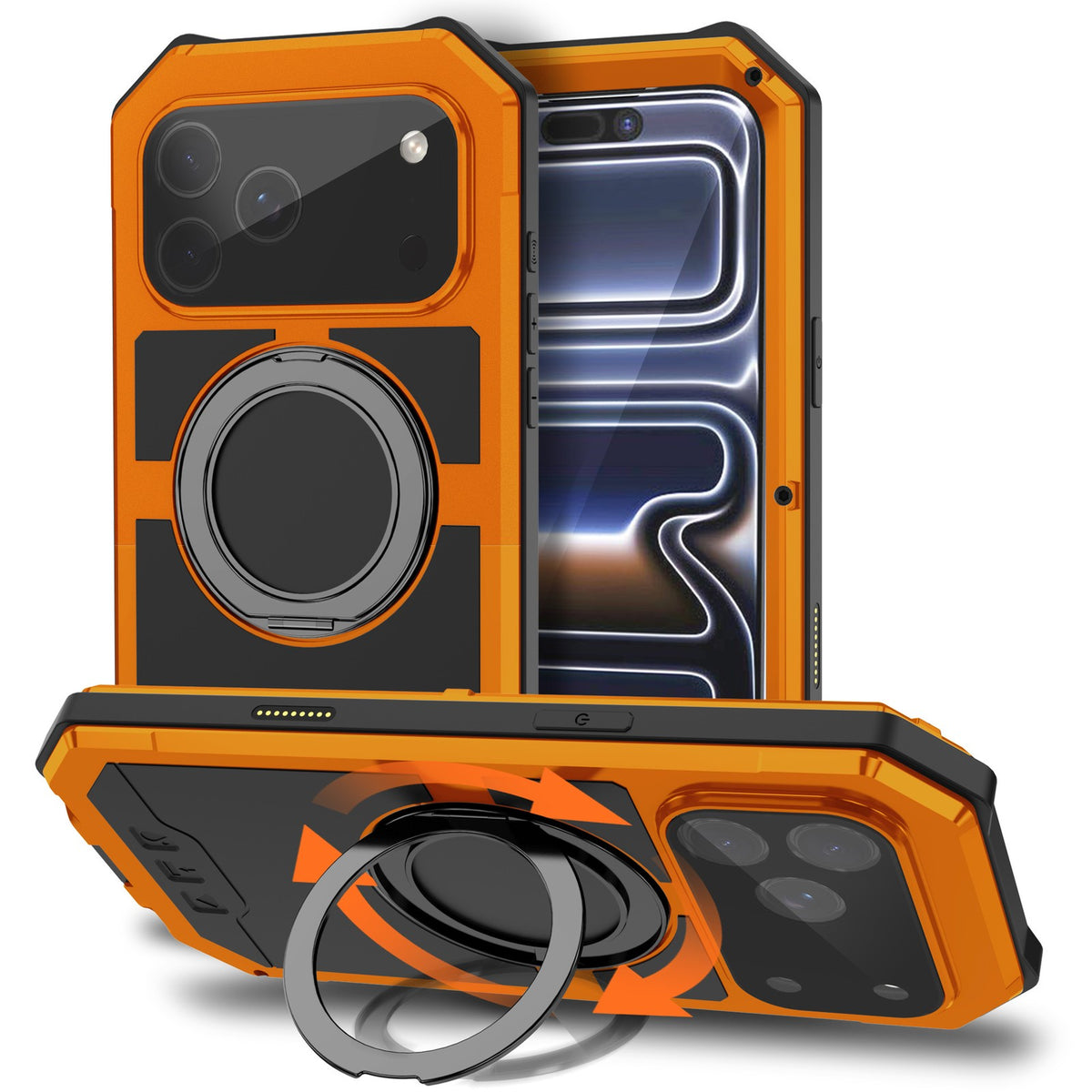 For 17 Pro Max Armor Design Magnetic Anti-Fall Metal Mobile Phone Case Bracket