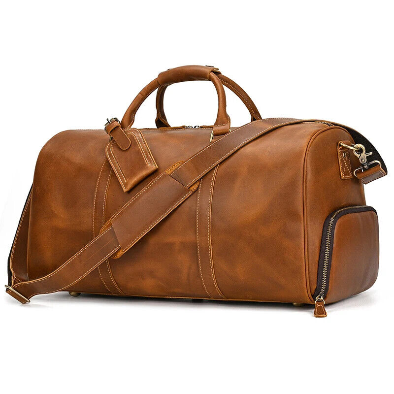 Men Women Travel Bag Cow Leather Carry On Luggage Bag Travel Shoulder Bag