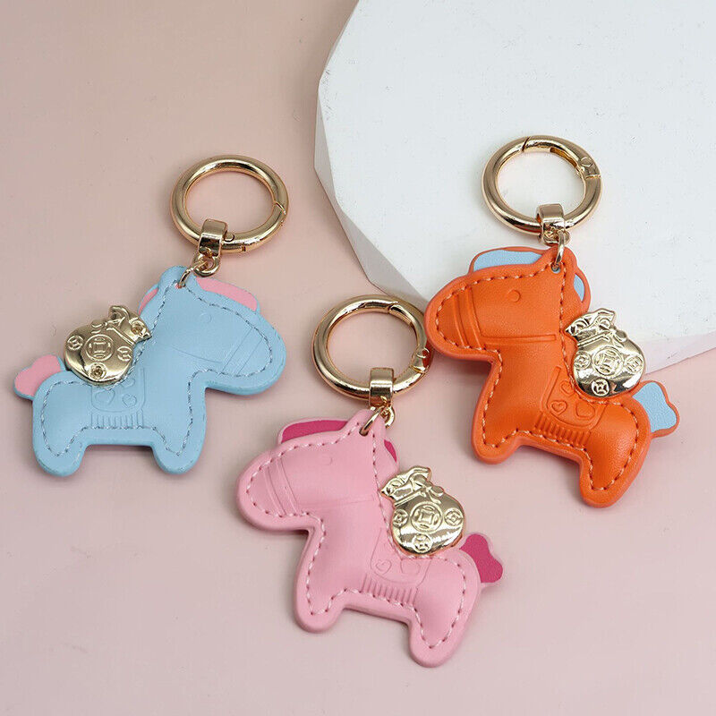 Leather Charms Bag Pendant KeyChain Cartoon Horses Keyring Cute Animal Ornament