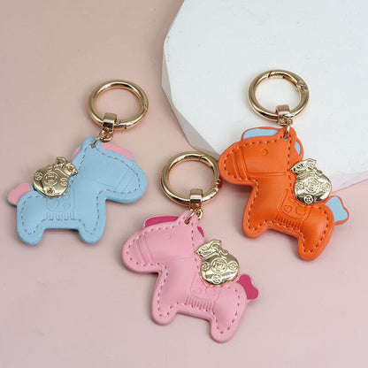 Leather Charms Bag Pendant KeyChain Cartoon Horses Keyring Cute Animal Ornament