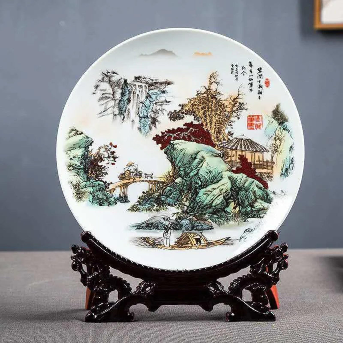 China Jingdezhen ceramic plate with base 26cm 10.0 inch room decoration crafts -