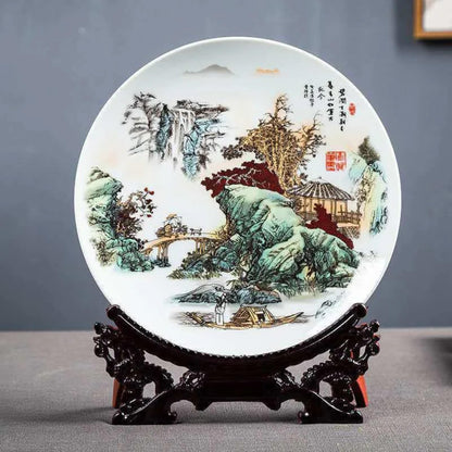 China Jingdezhen ceramic plate with base 26cm 10.0 inch room decoration crafts -