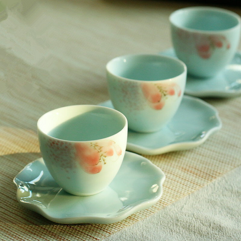 One Cup Saucer Porcelain Coaster For Tea Cup Celadon Chinese Cup Mat Handmade