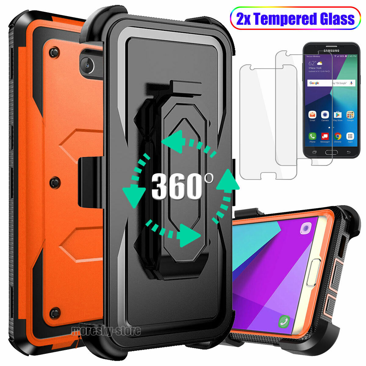 Case For Samsung Galaxy J7 2017 Clip Belt Stand Cover / Tempered Glass Protector