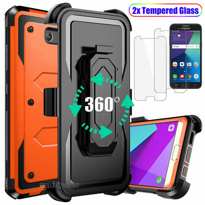 Case For Samsung Galaxy J7 2017 Clip Belt Stand Cover / Tempered Glass Protector