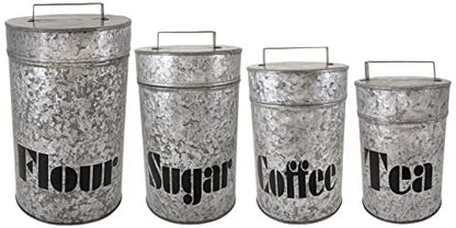 4 Set Galvanized Metal Kitchen Storage Canisters w\ Lids-Labeled w\ diff labels